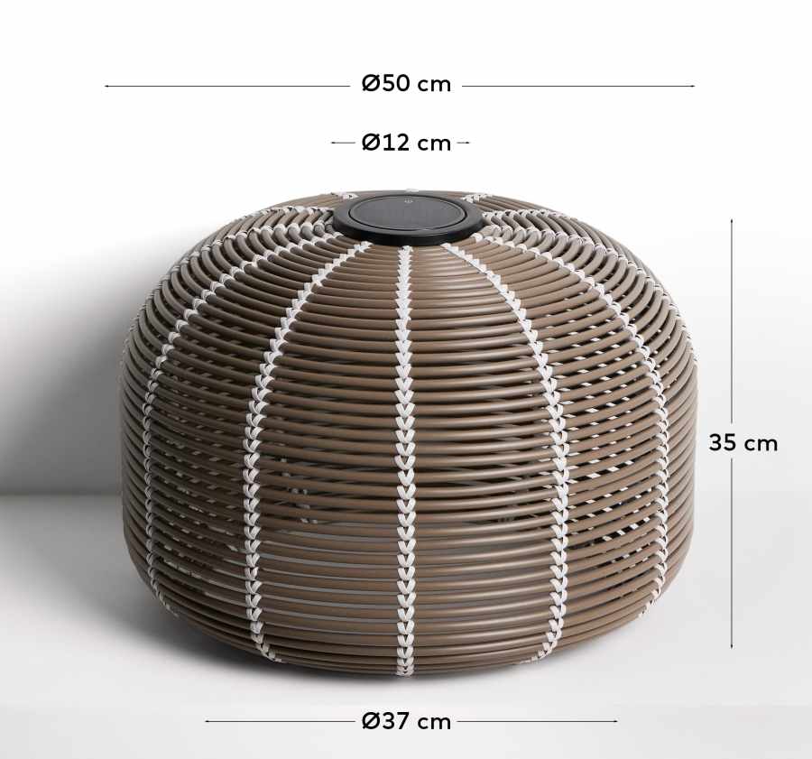 Garoina outdoor solar LED table lamp in taupe synthetic rattan Ø50cm