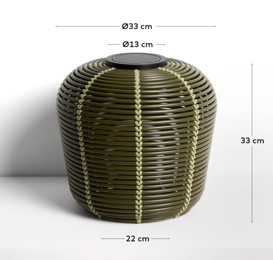 Lampada da tavolo solare da esterno Garoina LED in rattan sintetico verde Ø 35 cm