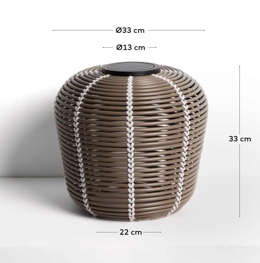 Llum de taula solar per a exterior Garoina LED de rotang sintètic taupe Ø35 cm