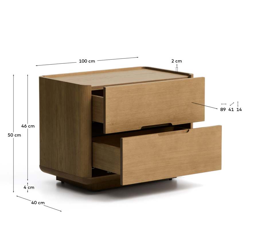 Arelida bedside table made of oak veneer and solid oak wood with light brown finish 65 x 50 cm FSC Mix Credit