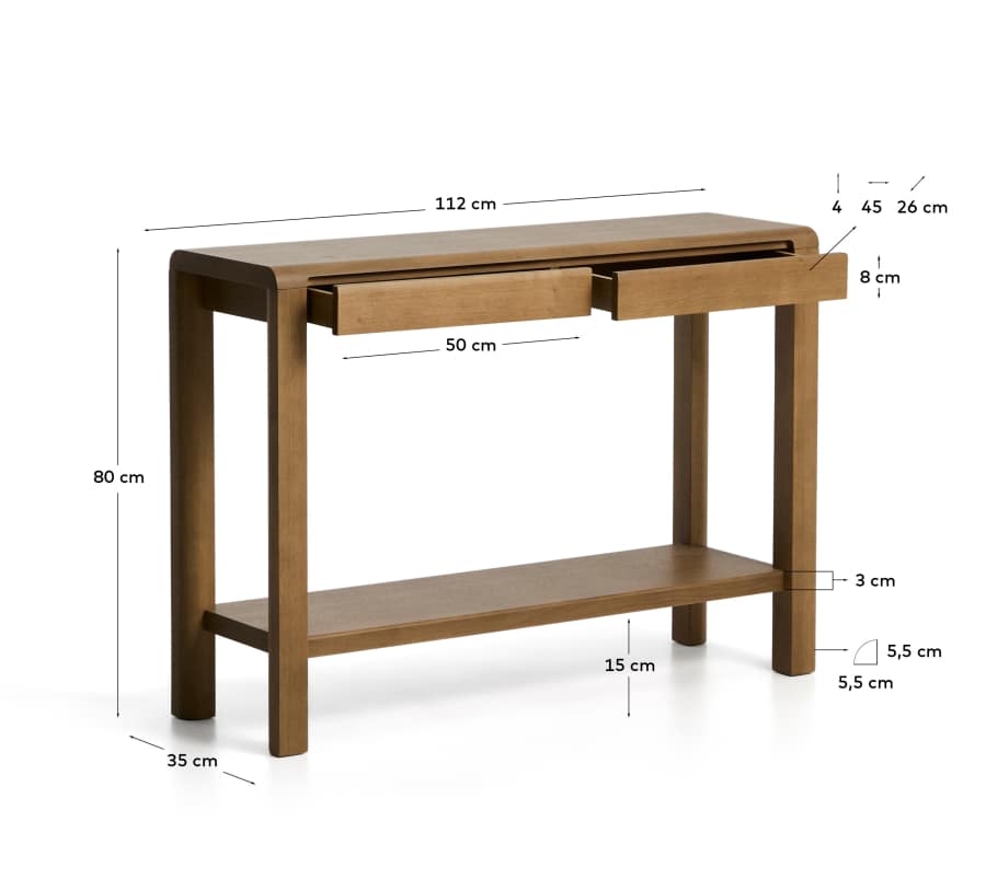 Arelida sideboard made of oak veneer and solid oak wood with light brown finish 112 x 80cm