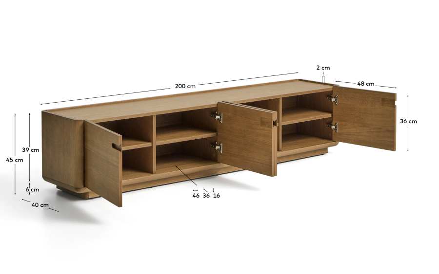 Arelida TV stand made of oak veneer and solid oak wood with light brown finish 200 x 44 cm FSC Mix Credit