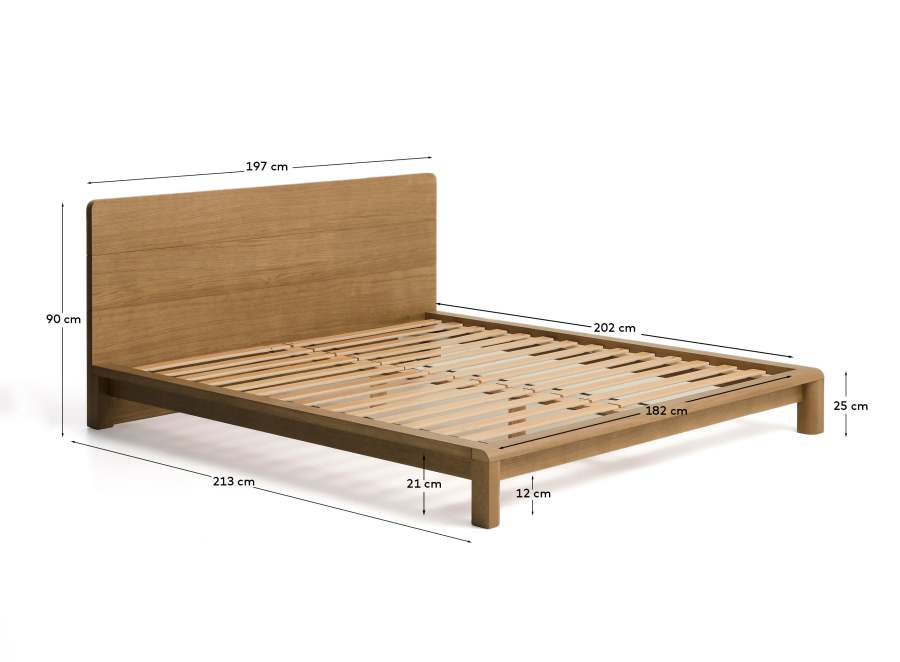Arelida bed made of oak veneer and solid oak wood with light brown finish for 180 x 200 cm mattress FSC Mix Credit