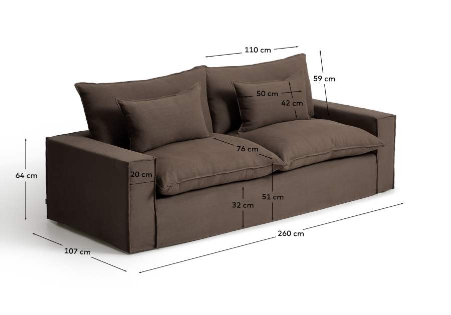 Sofà desenfundable Anarela 3 places de lli talp 260 cm FSC Mix Credit