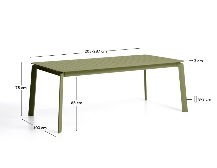 Brela green extendable aluminium table 205(287) x 100cm
