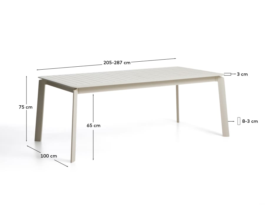 Brela extendable table in natural aluminium 205(287) x 100 cm