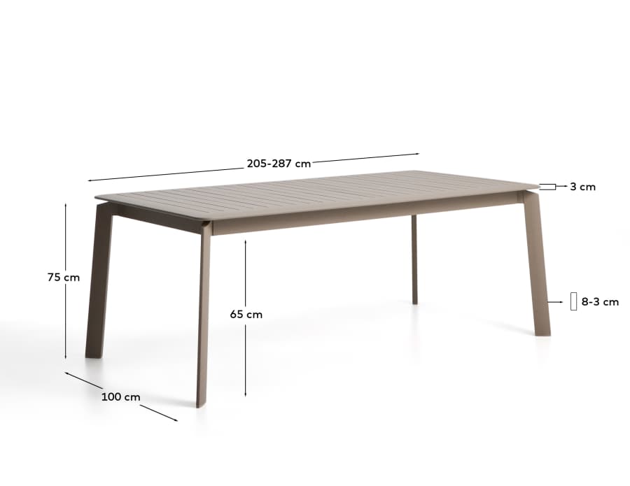 Brela taupe extendable aluminium table 205(287) x 100cm