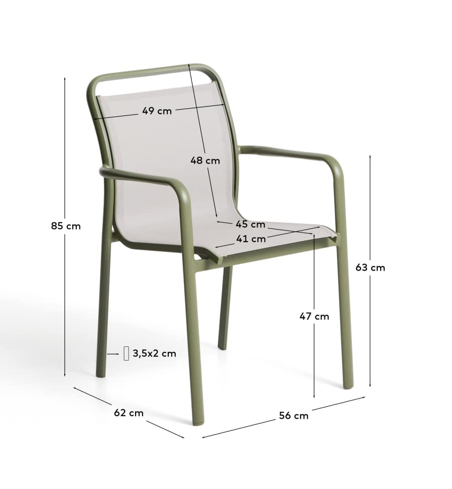 Luri stackable chair in green aluminium and beige texteline