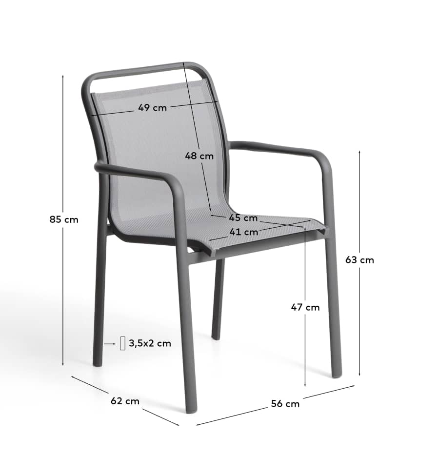 Luri stackable chair in graphite aluminium and grey texteline