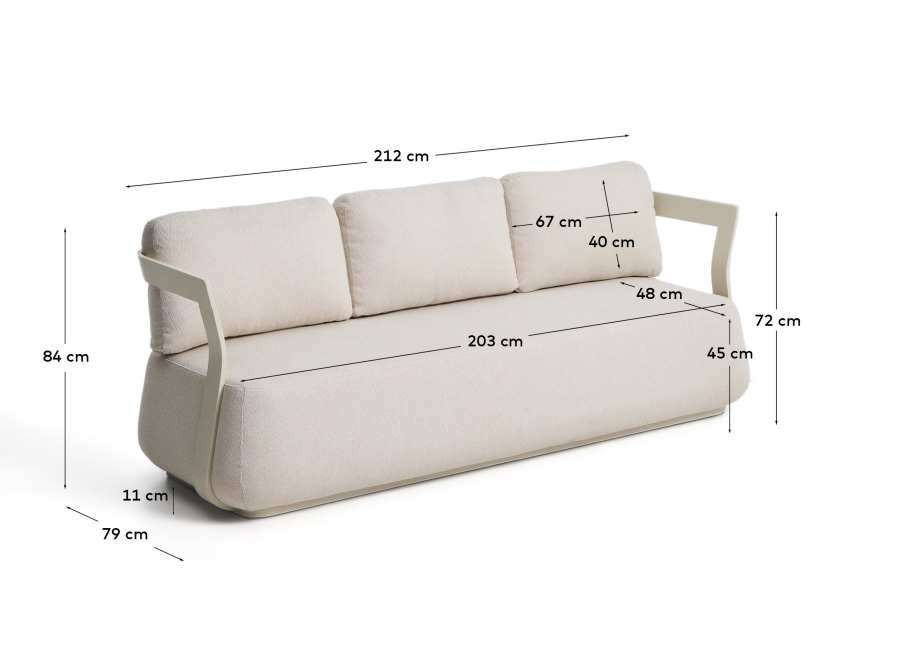 Tamaris ecru aluminium 3-seater sofa 217 cm