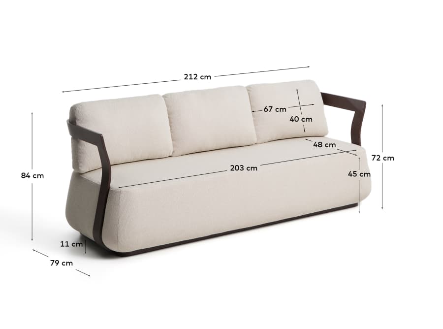 Tamaris brown aluminium 3-seater sofa 217cm