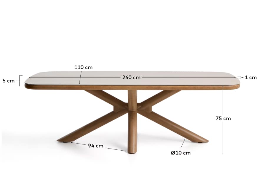Mirtia outdoor table in wood-effect aluminium and ecru sintered stone 240 x 110cm