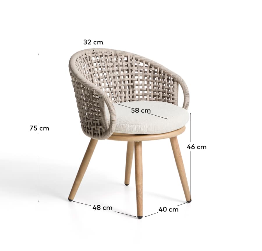 Sedia da esterno Lidario in alluminio effetto legno e corda sintetica color tortora