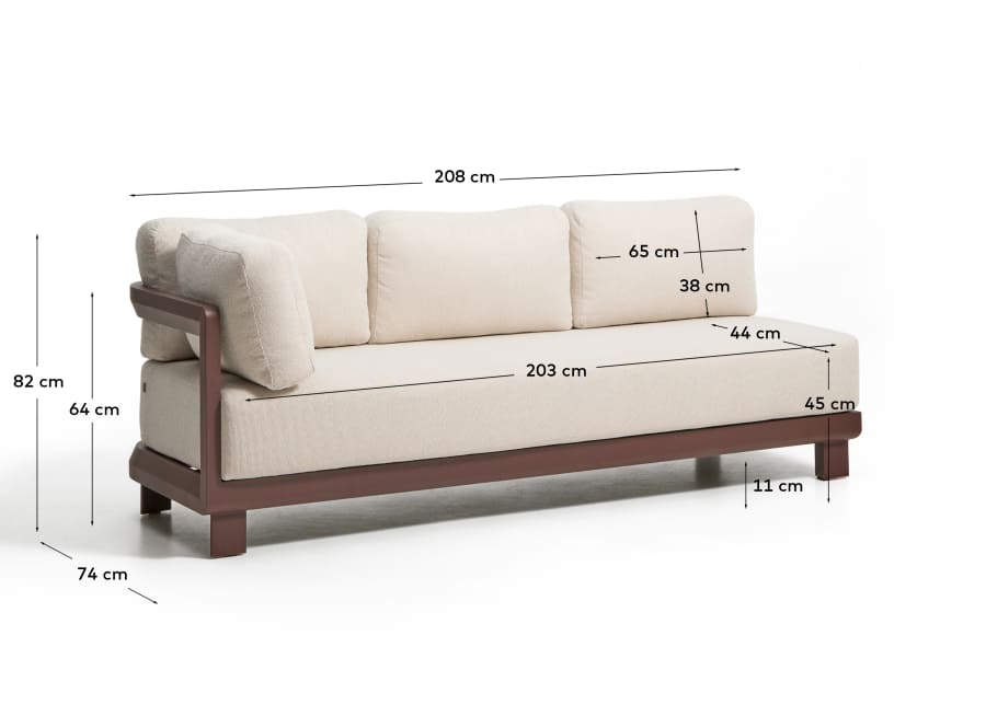 Nerano 3-seater sofa in brown aluminium 208 cm