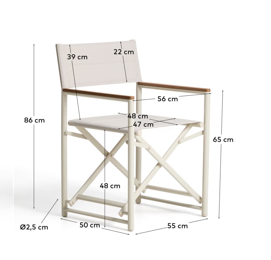 Tisno outdoor folding chair in ecru aluminium and ecru texteline