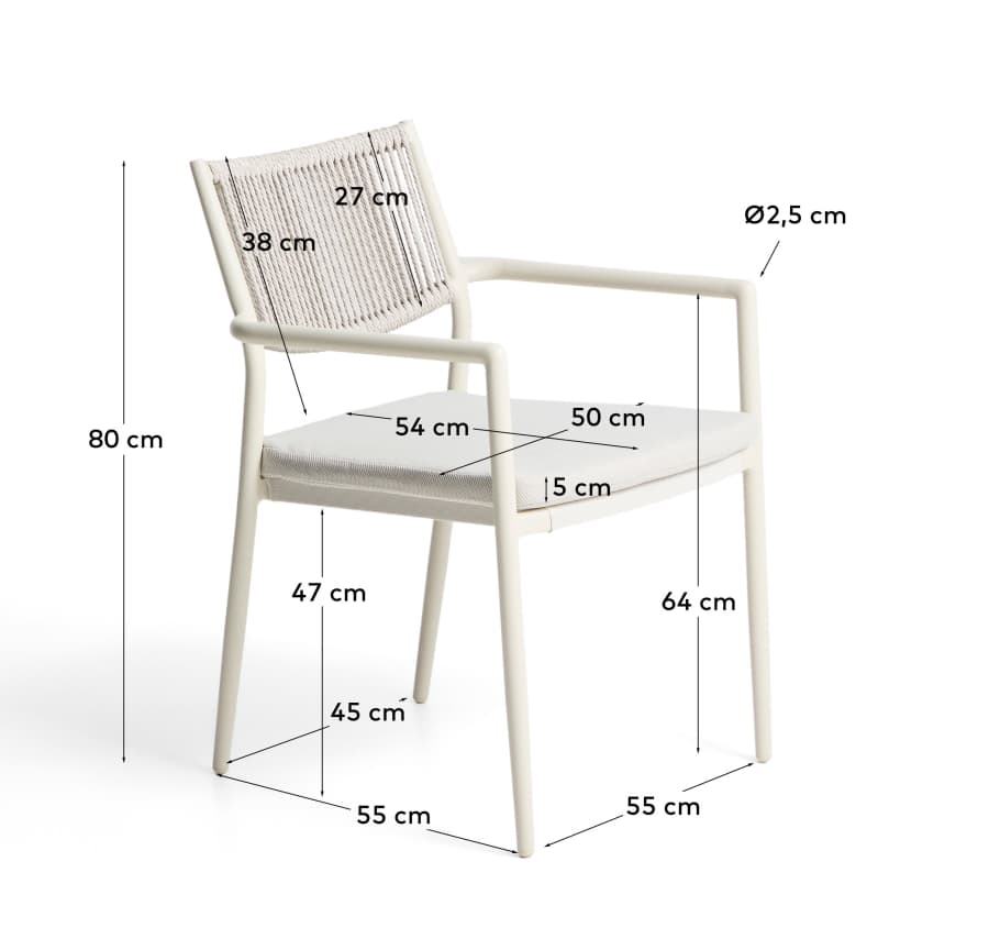 Argasi chair in ecru aluminium and grey synthetic rope cord