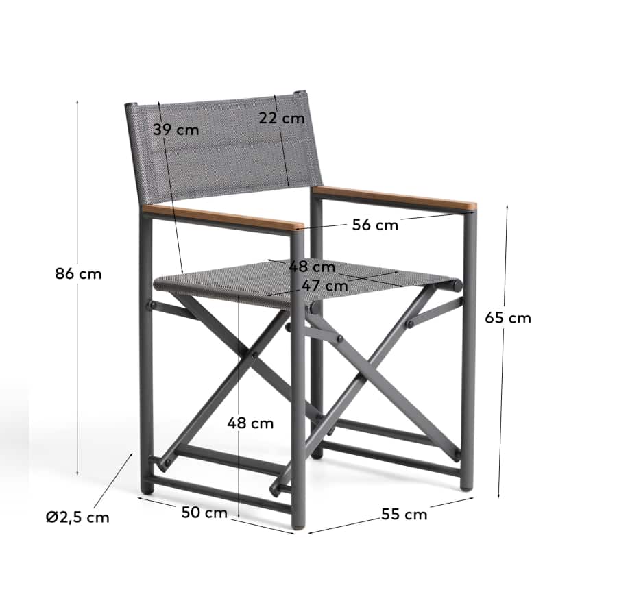 Outdoor-Klappstuhl Tisno aus graphitgrauem Aluminium und grauem Texteline
