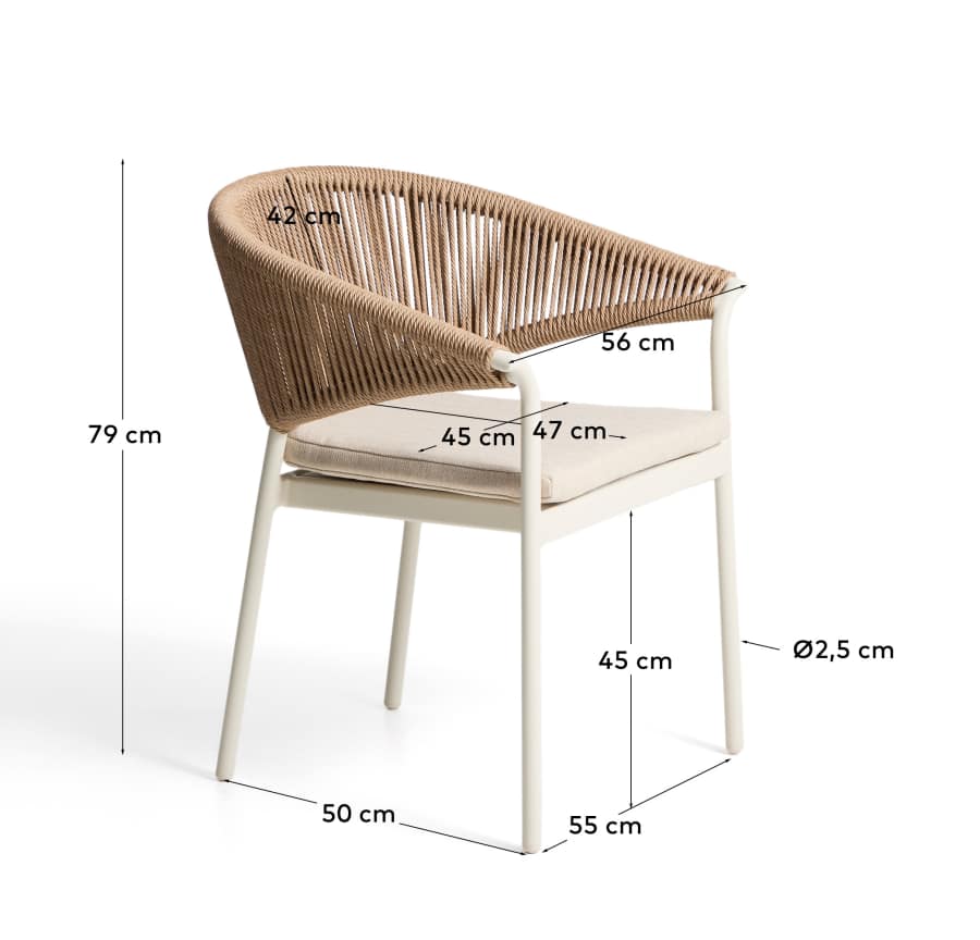 Zuara chair in ecru aluminium and brown synthetic rope cord