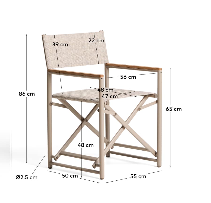 Tisno outdoor folding chair in taupe aluminium and taupe texteline