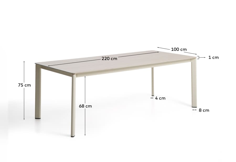 Anafi table in sintered stone and beige aluminium 220 x 100 cm