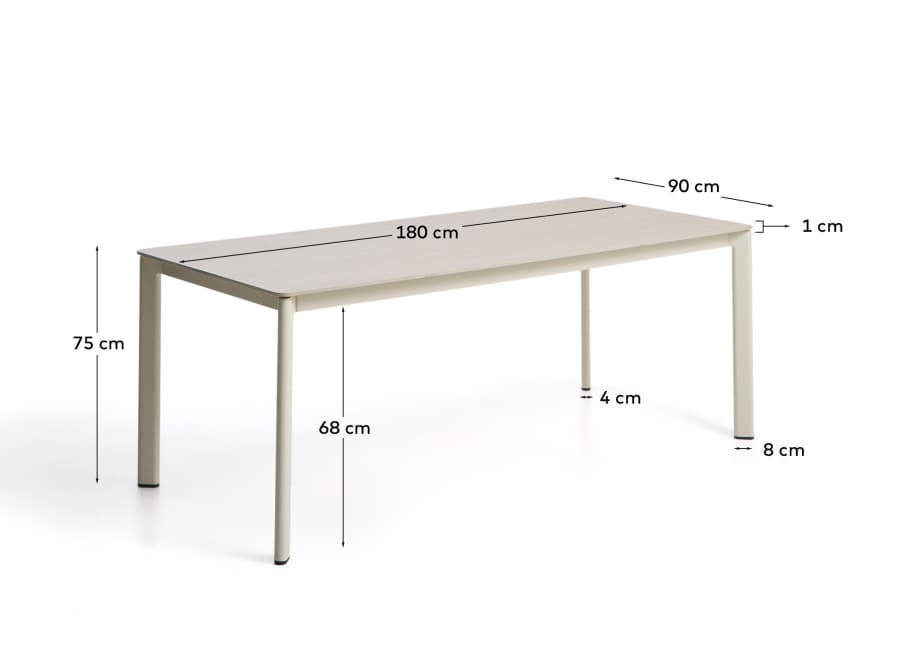 Anafi table in sintered stone and beige aluminium 180 x 90cm