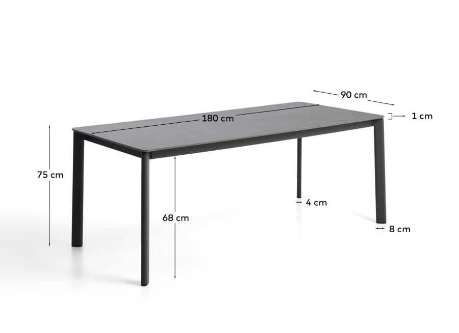 Anafi table in sintered stone and graphite aluminium 180 x 90cm