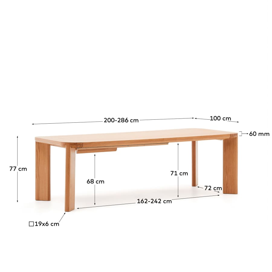 Jondal extendable table made of solid wood and oak veneer, 200 (280) cm x 100 cm FSC 100%