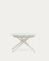 Yodalia extendable round table in glass and MDF with steel legs in white, 130 (190) x 100 cm