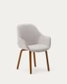Aleli beige chenille chair with solid ash wood legs and walnut finish