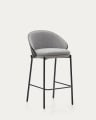 Eamy stool light grey chenille and ash wood veneer with a black finish and black metal, 65 cm