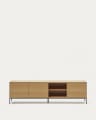 Vedrana 3-door TV stand in oak veneer with black steel legs, 195 x 55 cm