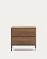 Vedrana bedside table, 2 walnut veneer drawers, and black steel legs, 60 x 55 cm