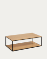 Yoana coffee table with oak wood veneer and painted black metal structure, 110 x 60 cm