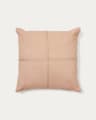 Sulken cushion cover in pink linen and a beige embroidery feature, 45 x 45 cm
