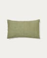 Sayema cushion cover in green linen cotton and natural jute embroidery feature, 30 x 50 cm