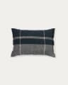 Eron blue checked linen cushion cover with fringing 40 x 60cm