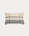 Eron beige and blue checked linen cushion cover with fringing 40 x 60cm