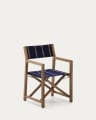 Chaise pliable d’extérieur Vilara rayures bleues et beiges en bois d’acacia FSC 100 %