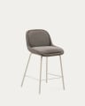 Aimin stool in light brown chenille fabric with steel legs in a beige paint finish 65 cm FSC Mix Credit