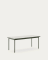 Maurina outdoor table in green galvanised steel with ecru-colored tiles 182 x 91cm