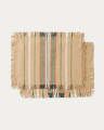 Set di 2 tovagliette Davia 100% cotone verde a righe con frange 35 x 50 cm