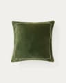Housse de coussin Tivani en velours vert brodé avec liseré contrasté 45 x 45 cm