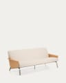 Amsen beige chenille 3-seater sofa in oak plywood with brushed stainless steel legs 190cm FSC 100%