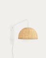Applique Damila in metallo con finitura bianca e rattan con finitura naturale