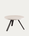 Okrągły stół Shanelle w białym lastryko i nogami z czarnej stali wykończeniowej Ø 120 cm