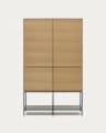 Vedrana 4 door tall sideboard in oak veneer with steel legs, 97.5 x 160 cm