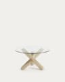 Lotus glass top coffee table with solid oak wood legs, Ø 65 cm