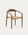 Cadeira empilhável Nina de madeira maciça de acácia acabamento nogueira e corda bege FSC 100%