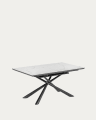 Theone ausziehbarer Tisch Feinsteinzeugplatte weiß schwarze Stahlbeine 160 (210) x 90 cm