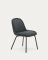 Καρέκλα Aimin, σκούρο γκρι chenille και ατσάλινα πόδια σε βαμμένο μαύρο ματ φινίρισμα